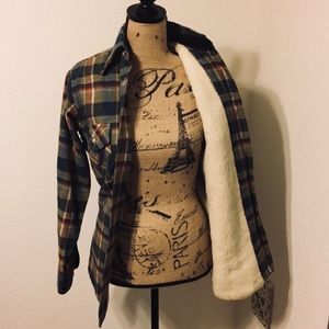 Vtg Sheepskin Lined Plaid Wool Flannel Japan